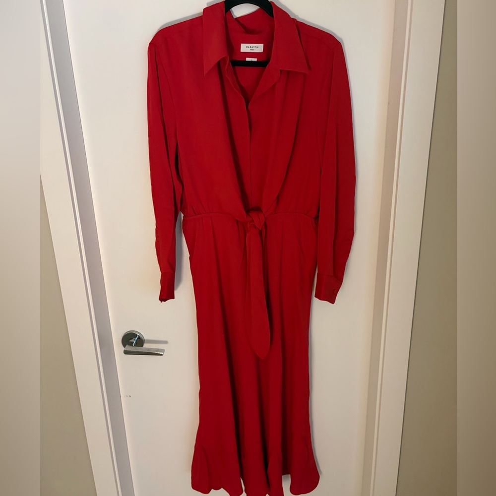 Aritzia Red Long Sleeve Tie-Waist Maxi Dress